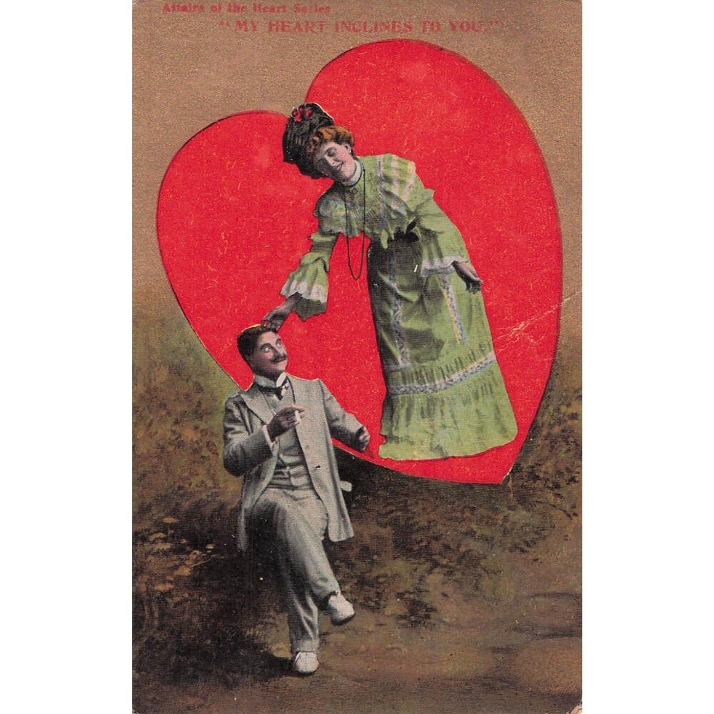 Antique Valentine Postcard Red Heart Couple Romance Valentine’s Series c1910